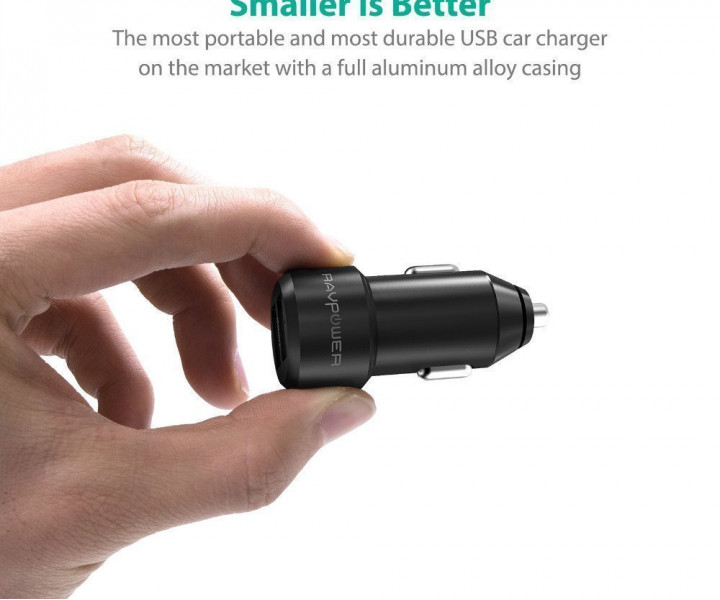 Автомобильная зарядка RAVPower Metal Dual USB Car Charger 24W 4.8A with iSmart 2.0 Charging Tech